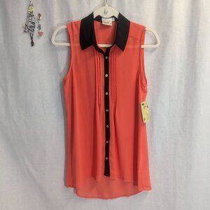 NWT Beverly's Size Small Sleeveless Button-Down Tunic  Orange and Black